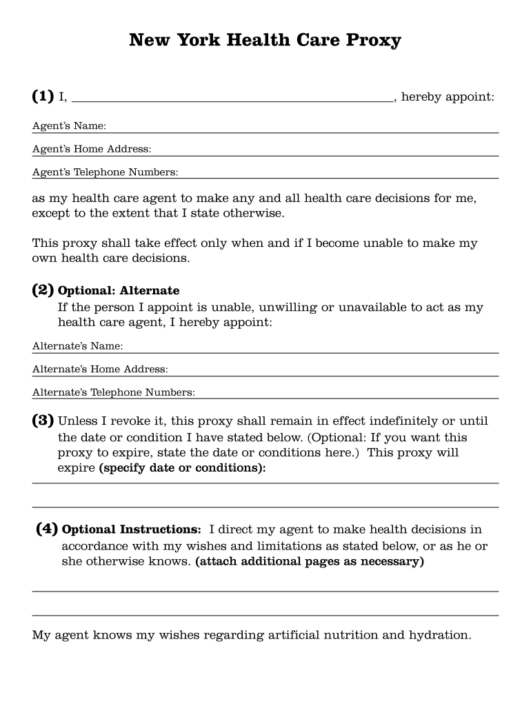 NY Health Care Proxy Fill And Sign Printable Template 