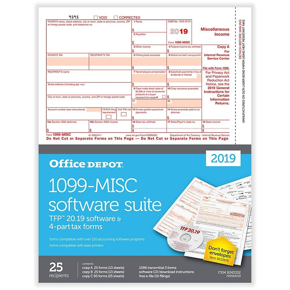 Office Depot Brand 1099 MISC Laser Tax Forms With Software 