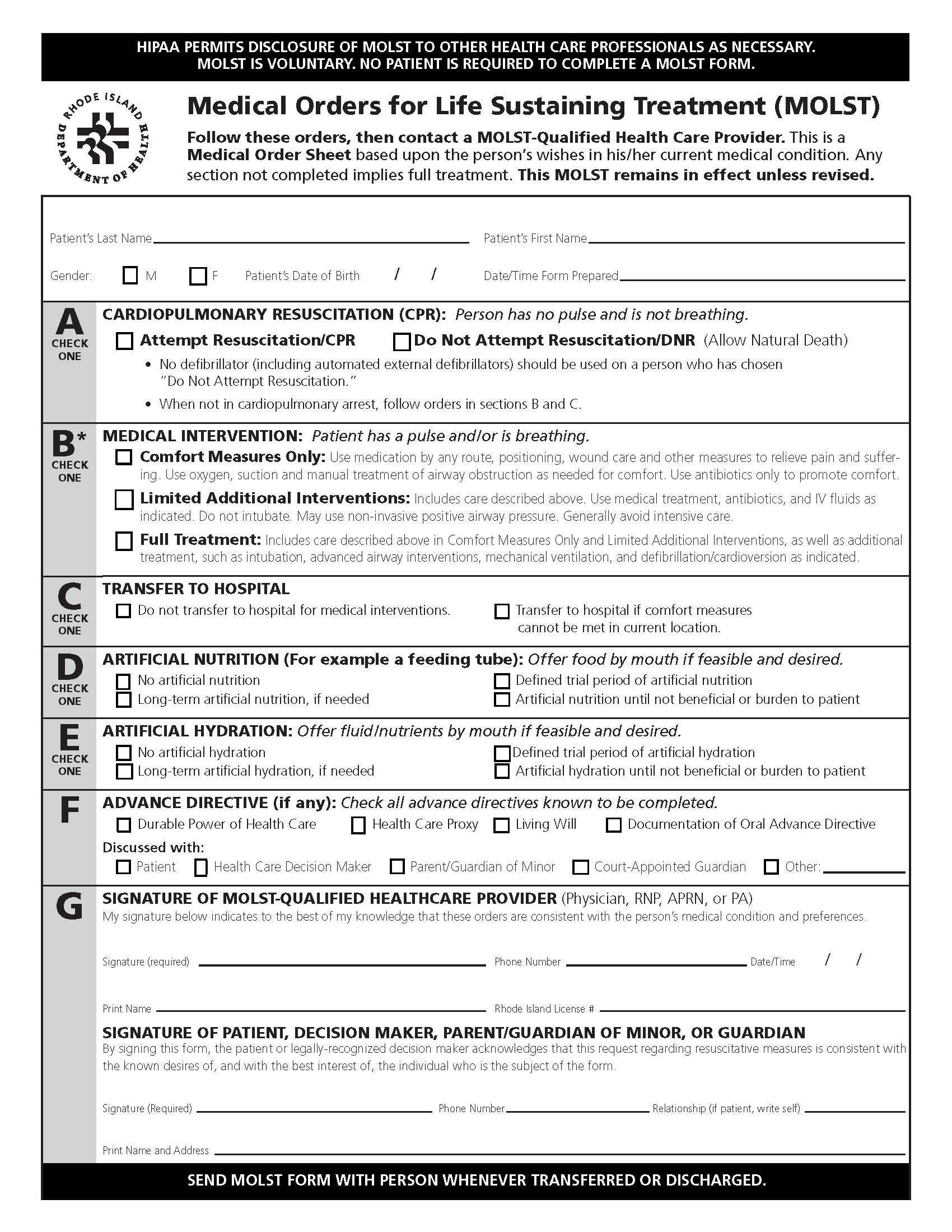 Rhode Island Living Will Form Free Printable Legal Forms