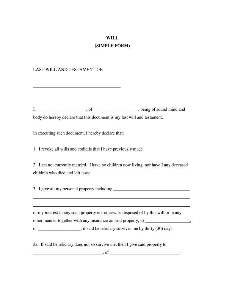 Simple Will Fill Out And Sign Printable PDF Template 