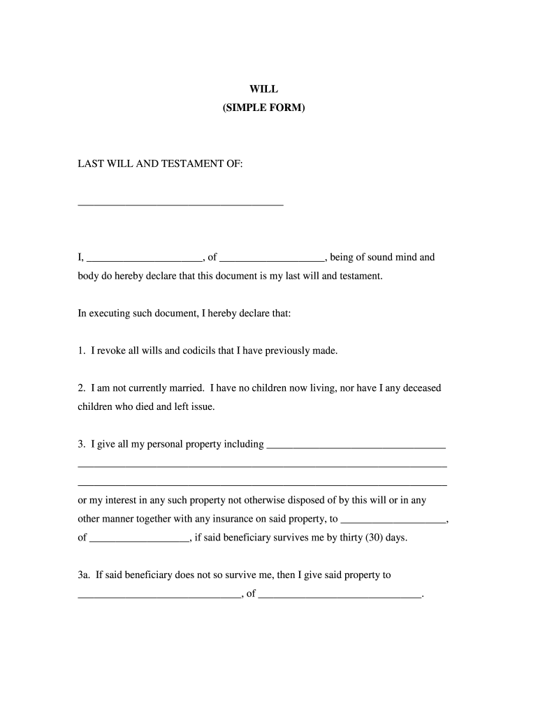 Simple Will Fill Out And Sign Printable Pdf Template Living Will Forms Free Printable 8131