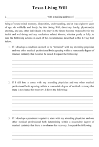 Texas Living Will Download Printable PDF Templateroller