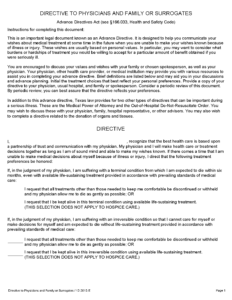 Texas Living Will Form Free Printable Legal Forms