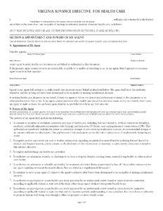 Virginia Living Will Form Fillable PDF Free Printable