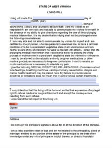 West Virginia Living Will Form Advance Directive